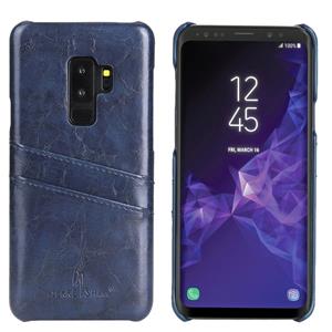 huismerk Fierre Shann retro olie Wax textuur PU lederen draagtas voor Galaxy S9 met kaartsleuven (blauw)