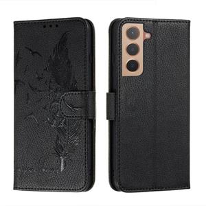 huismerk Voor Samsung Galaxy S22 5G Veerpatroon Litchi Textuur Lederen Telefoonhoesje met Houder & Card Slots & Portemonnee (Zwart)