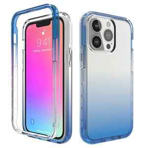 huismerk Schokbestendige Hoge Transparantie Two-Color Gradual Change PC + TPU Candy Kleuren Beschermhoes Voor iPhone 13 Pro (Blauw)