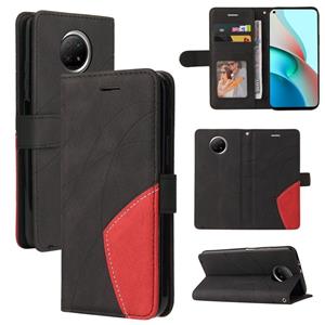 huismerk Voor Xiaomi Redmi Note 9 5G CN-versie Dual-Color Splicing Horizontale Flip PU Lederen Case met Houder & Card Slots & Portemonnee (Zwart)