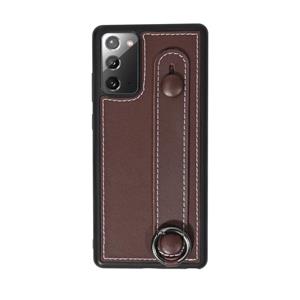 huismerk Voor Samsung Galaxy S20 Top Layer Cowhide Schokbestendige beschermhoes met polsbandbeugel(koffie)