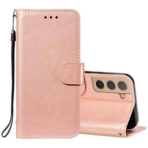 huismerk Voor Samsung Galaxy S22 5G Effen Kleur Lederen Telefoonhoesje met Houder & Card Slots & Wallet & Lanyard (Rose Gold)