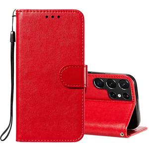 huismerk Voor Samsung Galaxy S22 Ultra 5G Solid Color Lederen Telefoonhoesje Met Houder & Card Slots & Wallet & Lanyard