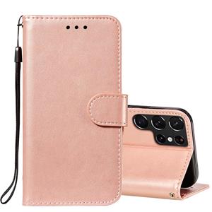 huismerk Voor Samsung Galaxy S22 Ultra 5G Solid Color Lederen Telefoonhoesje Met Houder & Card Slots & Wallet & Lanyard (Rose Gold)