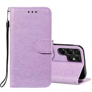 huismerk Voor Samsung Galaxy S22 Ultra 5G Solid Color Lederen Telefoonhoesje Met Houder & Card Slots & Wallet & Lanyard (Paars)