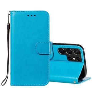 huismerk Voor Samsung Galaxy S22 Ultra 5G Solid Color Lederen Telefoonhoesje Met Houder & Card Slots & Wallet & Lanyard (Blauw)