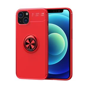 huismerk Metalen ringhouder 360 graden roterende TPU-hoesje voor iPhone 13 Mini (rood + rood)