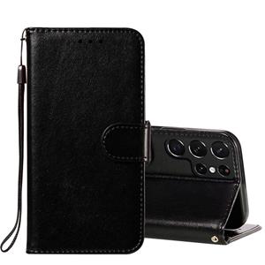 huismerk Voor Samsung Galaxy S22 Ultra 5G Solid Color Lederen Telefoonhoesje Met Houder & Card Slots & Wallet & Lanyard (Zwart)