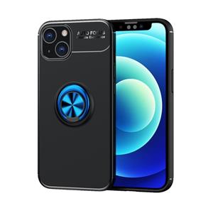 huismerk Metalen ringhouder 360 graden roterende TPU-hoesje voor iPhone 13 Mini (zwart + blauw)