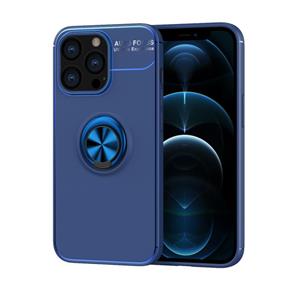 huismerk Metalen ringhouder 360 graden roterend TPU-hoesje voor iPhone 13 Pro (blauw + blauw)