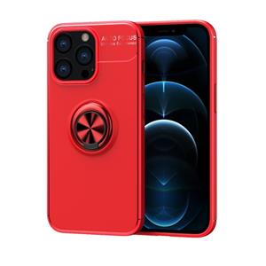 huismerk Metalen ringhouder 360 graden roterende TPU-hoesje voor iPhone 13 Pro (rood + rood)