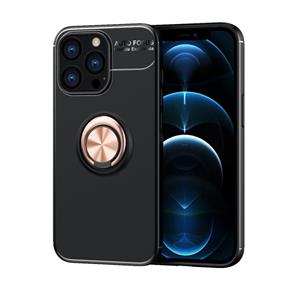 huismerk Metalen ringhouder 360 graden draaien TPU-hoesje voor iphone 13 pro (zwart + rose goud)