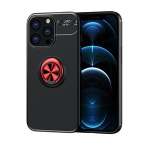 huismerk Metalen ringhouder 360 graden roterende TPU-hoesje voor iPhone 13 Pro (zwart + rood)