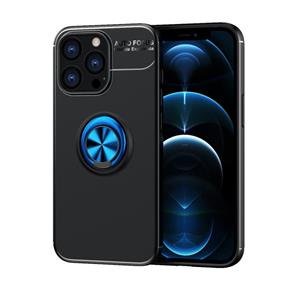 huismerk Metalen ringhouder 360 graden draaien TPU-hoesje voor iphone 13 pro (zwart + blauw)