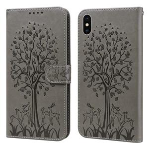 huismerk Tree & Deer patroon geperst afdrukken horizontale flip lederen telefooncase voor iPhone XS max