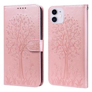 huismerk Tree & Deer patroon geperst afdrukken horizontale flip lederen telefoon geval voor iphone 13