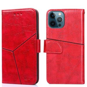 huismerk Geometrische stiksels horizontale flip TPU + PU lederen hoes met houder & kaartslots & portemonnee voor iPhone 12 Mini(Rood)