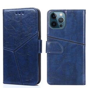 huismerk Geometrische stiksels horizontale flip TPU + PU lederen hoes met houder & kaartslots & portemonnee voor iPhone 12 Mini(Blauw)