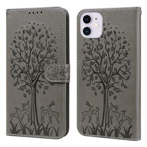 huismerk Tree & Deer patroon geperst afdrukken horizontale flip lederen telefoonhoes voor iphone 13