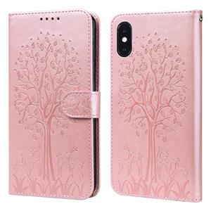 huismerk Tree & Deer patroon geperst afdrukken horizontale flip lederen telefooncase voor iPhone XR