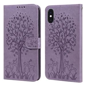 huismerk Tree & Deer patroon geperst afdrukken horizontale flip lederen telefooncase voor iPhone XR