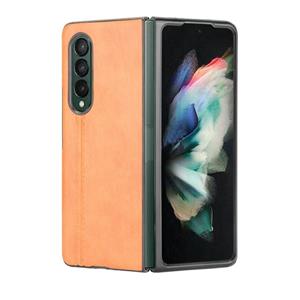 gkk Voor Samsung Galaxy Z Fold3 5G Schokbestendig Naaien Koe Patroon Huid PC + PU + TPU-hoesje (Oranje)