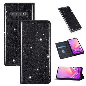 huismerk Voor Samsung Galaxy S10 Ultrathin Glitter Magnetic Horizontal Flip Leather Case met Holder & Card Slots(Zwart)