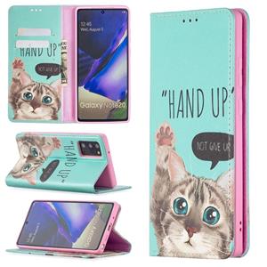 huismerk Voor Samsung Galaxy Note20 Gekleurd tekenpatroon Onzichtbaar magnetisch horizontaal flip pu lederen hoes met houder & kaartslots & portemonnee(Cat)