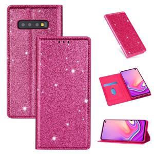 huismerk Voor Samsung Galaxy S10 Ultrathin Glitter Magnetic Horizontal Flip Leather Case met Holder & Card Slots (Rose Red)