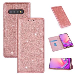 huismerk Voor Samsung Galaxy S10 Ultrathin Glitter Magnetic Horizontal Flip Leather Case met Holder & Card Slots (Rose Gold)