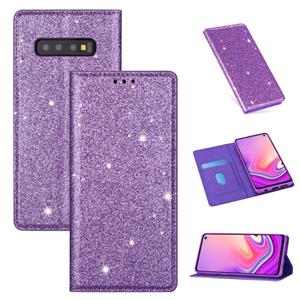 huismerk Voor Samsung Galaxy S10 Ultrathin Glitter Magnetic Horizontal Flip Leather Case met Holder & Card Slots(Paars)