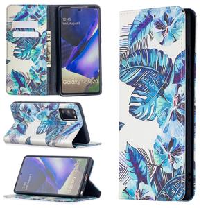 huismerk Voor Samsung Galaxy Note20 Gekleurd tekenpatroon Onzichtbaar magnetisch horizontaal flip pu lederen hoes met houder & kaartslots & portemonnee (blauwe