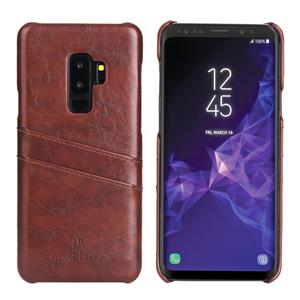 huismerk Fierre Shann retro olie Wax textuur PU lederen draagtas voor Galaxy S9 met kaartsleuven (bruin)