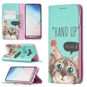 huismerk Voor Samsung Galaxy S10e Gekleurd tekenpatroon Onzichtbaar magnetisch horizontaal flip pu lederen hoesje met houder & kaartslots & portemonnee(Cat)