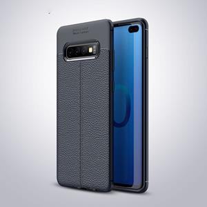 huismerk Litchi textuur TPU schokbestendig geval voor Galaxy S10 PLUS (marineblauw)