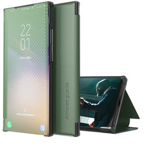 huismerk Voor Samsung Galaxy Note9 Koolstofvezel textuur Bekijk tijd Horizontale Flip Leren Case met Houder & Touch Call Display ID