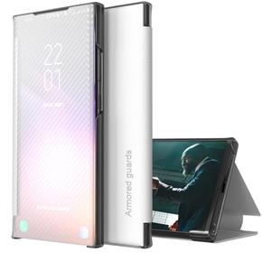 huismerk Voor Samsung Galaxy Note9 koolstofvezel textuur Bekijk tijd horizontale flip lederen tas met houder & touch call display ID