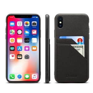 Voor iPhone XR Denior V1 Luxe Auto Cowhide Lederen Beschermhoes met dubbele kaartsleuven (Zwart)