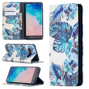 huismerk Voor Samsung Galaxy S10 Gekleurd tekenpatroon Onzichtbaar magnetisch horizontaal flip pu lederen hoesje met houder & kaartslots & portemonnee (blauwe