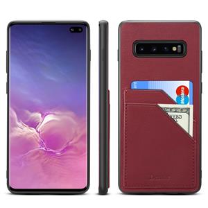 Voor Galaxy S10 Denior V1 Luxe Auto Cowhide Lederen beschermhoes met dubbele kaart slots (Donkerrood)