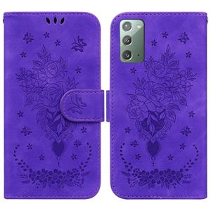 huismerk Voor Samsung Galaxy Note20 Butterfly Rose Lederen telefoonhoesje