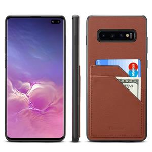 Voor Galaxy S10 Denior v1 luxe auto koeienhuid lederen beschermhoes met dubbele kaartsleuven (bruin)