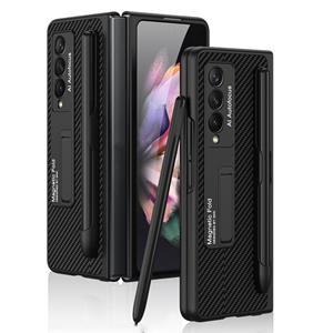 For Samsung Galaxy Z Fold3 5G GKK Ultra-thin PC + PU Phone Flip Case with Holder & Pen Slot(Carbon Fiber Texture)