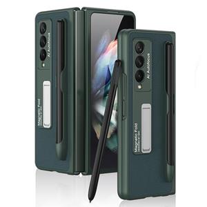 For Samsung Galaxy Z Fold3 5G GKK Ultra-thin PC + PU Phone Flip Case with Holder & Pen Slot(Dark Green)