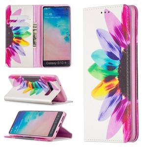 huismerk Voor Samsung Galaxy S10 Plus Gekleurd tekenpatroon Onzichtbaar magnetisch horizontaal flip pu lederen hoesje met houder & kaartslots & portemonnee (zo