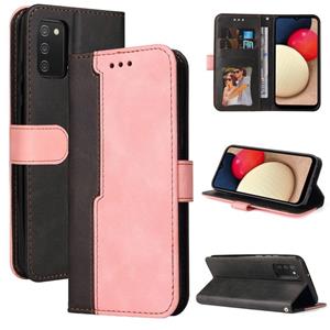 huismerk Voor Samsung Galaxy A02S US Versie Business Stitching-Color Horizontale Flip PU Lederen Case met Houder & Card Slots & Fotolijst (Pink)