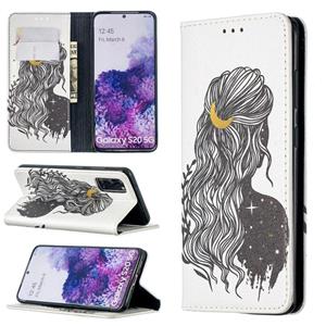 huismerk Voor Samsung Galaxy S20 Gekleurd tekenpatroon Onzichtbaar magnetisch horizontaal flip pu lederen hoes met Holder & Card Slots & Wallet(Girl)