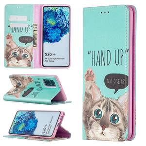 huismerk Voor Samsung Galaxy S20 Plus Gekleurd tekenpatroon Onzichtbaar magnetisch horizontaal flip pu lederen hoesje met houder & kaartslots & portemonnee(Cat