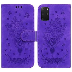 huismerk Voor Samsung Galaxy S20+ Butterfly Rose Embosed Leather Case (Purple)