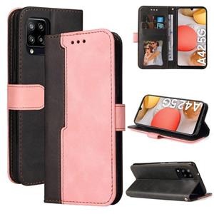 huismerk Voor Samsung Galaxy A42 5G Business Stitching-Color Horizontal Flip PU Lederen Case met Houder & Card Slots & Fotolijst (Pink)